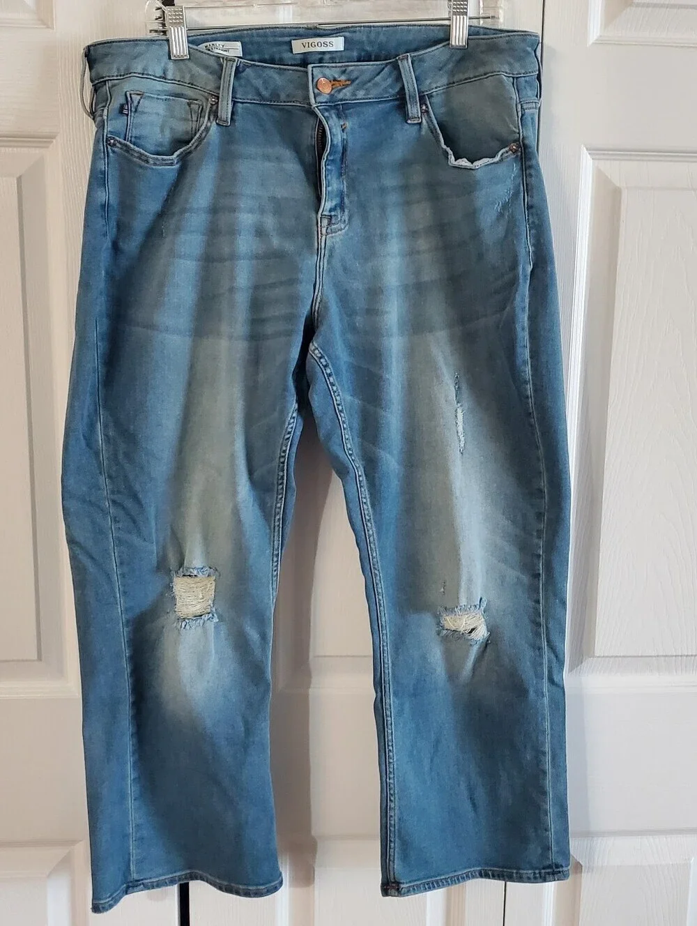 VIGOSS MARLEY CROP STRAIGHT DENIM. 18 BLUE.STRETCH DISTRESSED